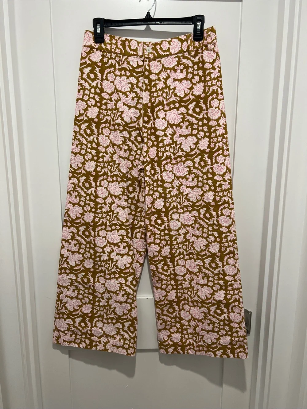 Woman’s SZ Blockprint Floral Pants in Pink and Brown L - Picture 1 of 5